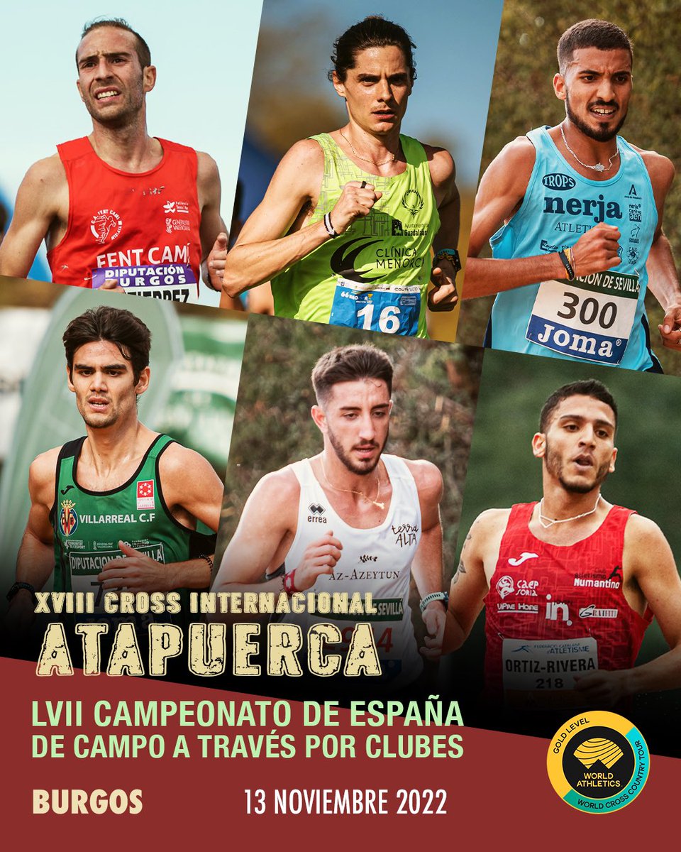 Mañana tendremos a 15 atletas disputando el #CrossXClubes en Atapuerca.

➡️ 13:50h Absoluto 🚹
• <a href="/Alvaro_Guty/">Alvaro Gutiérrez</a>
• <a href="/RoberAlaiz/">Rober Alaiz</a> (CAUG)
• <a href="/ZBoufaljatEs/">Zakaria Boufaljat Es Seddyq</a> (Trops-Cueva de Nerja)
• <a href="/Adammaijof/">Adam.M.F</a> (C.A. Adidas)
• <a href="/cmlacedon/">Carlos Muñoz Lacedón</a> (Playas de Castellón)
• Víctor Ortiz-Rivera (At. Numantino)