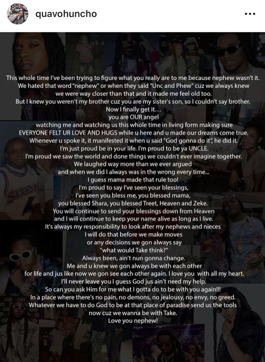 Quavo writes a heartfelt letter to Takeoff following his passing. 🙏🏾