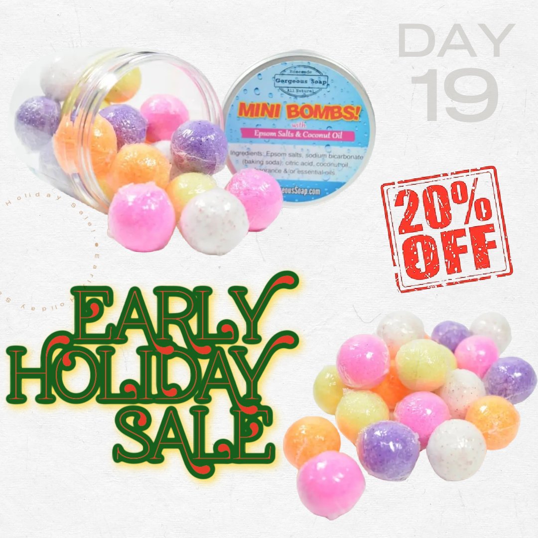 Stock up early at GorgeousSoap and get FREE shipping with our Early Holiday Sale! GorgeousSoap.etsy.com

#Christmas #Christmas2022 #ChristmasSale #sale #sales #deal #deals #onsale #MiniBathBombs #ChristmasDeals #Christmasgifts #Christmasgiftideas #discount #BathBombs #BathBomb