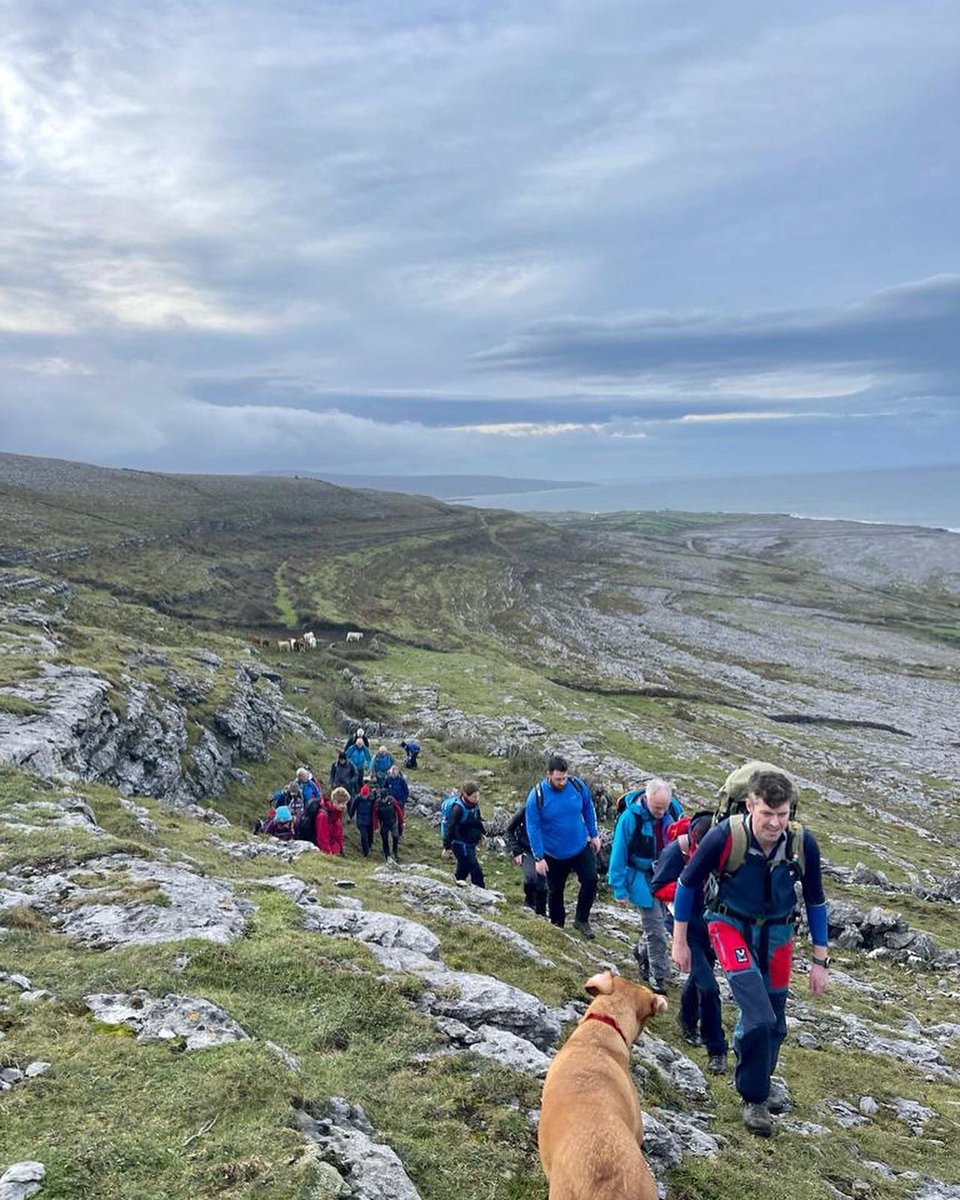 IpaHiking's tweet photo. Our November hike took place today in the Burren, Co. Clare. The walk took 7 hours & 16.5km which included plenty of stops to enjoy the views of Galway Bay. The total ascent was 470m. Thanks to John O’Sullivan for leading, assisted by Chloe. #hiking #clare #theburren #ipaireland https://t.co/Q5URugfhYL