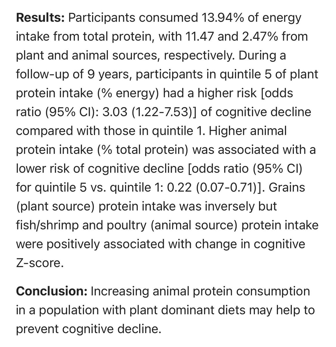 Eat more meat if you don’t want to get stupid as you age!!