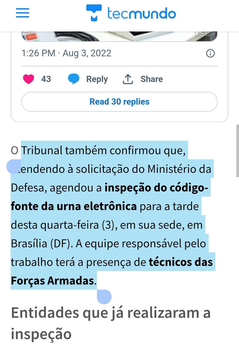 andrefpessoa's tweet photo. @printsminions Esse negócio do código-fonte é só atesta a incompetência do Ministério da Defesa.
O MD já tinha pedido pra analisar e o TSE deixou. https://t.co/FVhFRu6R4P
