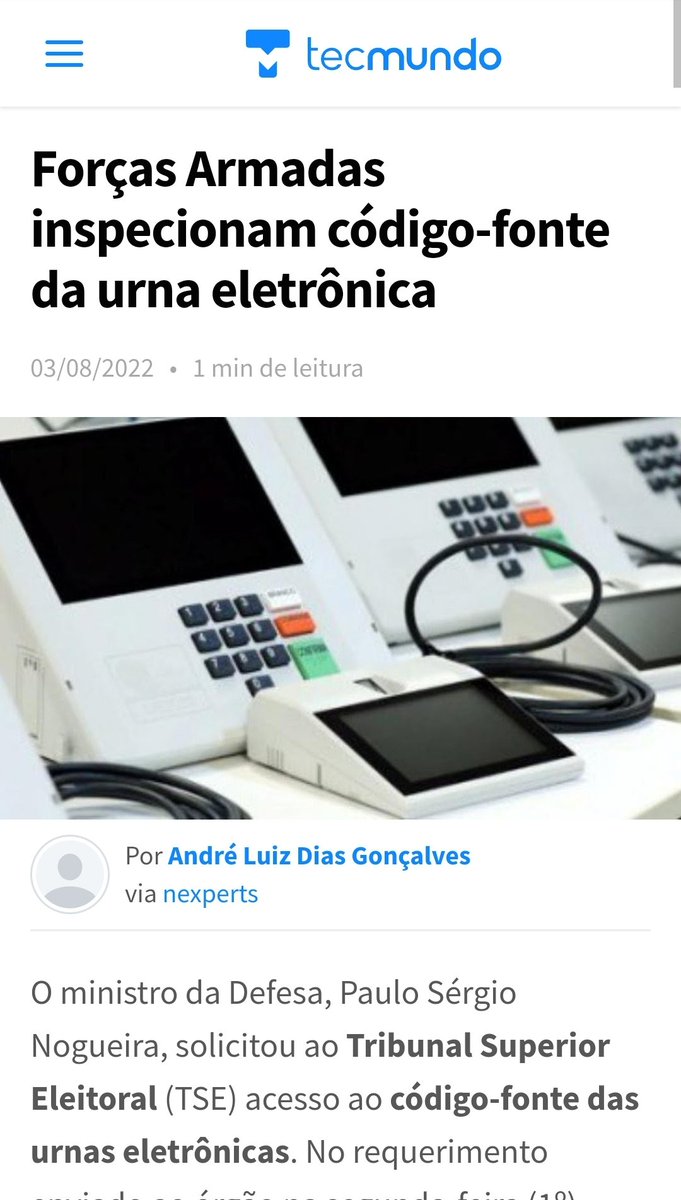 andrefpessoa's tweet photo. @printsminions Esse negócio do código-fonte é só atesta a incompetência do Ministério da Defesa.
O MD já tinha pedido pra analisar e o TSE deixou. https://t.co/FVhFRu6R4P