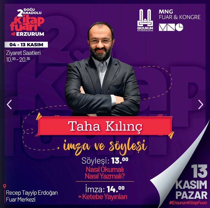 ‼️Doğu Anadolu 2.Erzurum Kitap Fuarında son gün‼️
10 gündür devam eden fuarımıza hala gelemediyseniz, pazar etkinliğinize mutlaka planlayın.