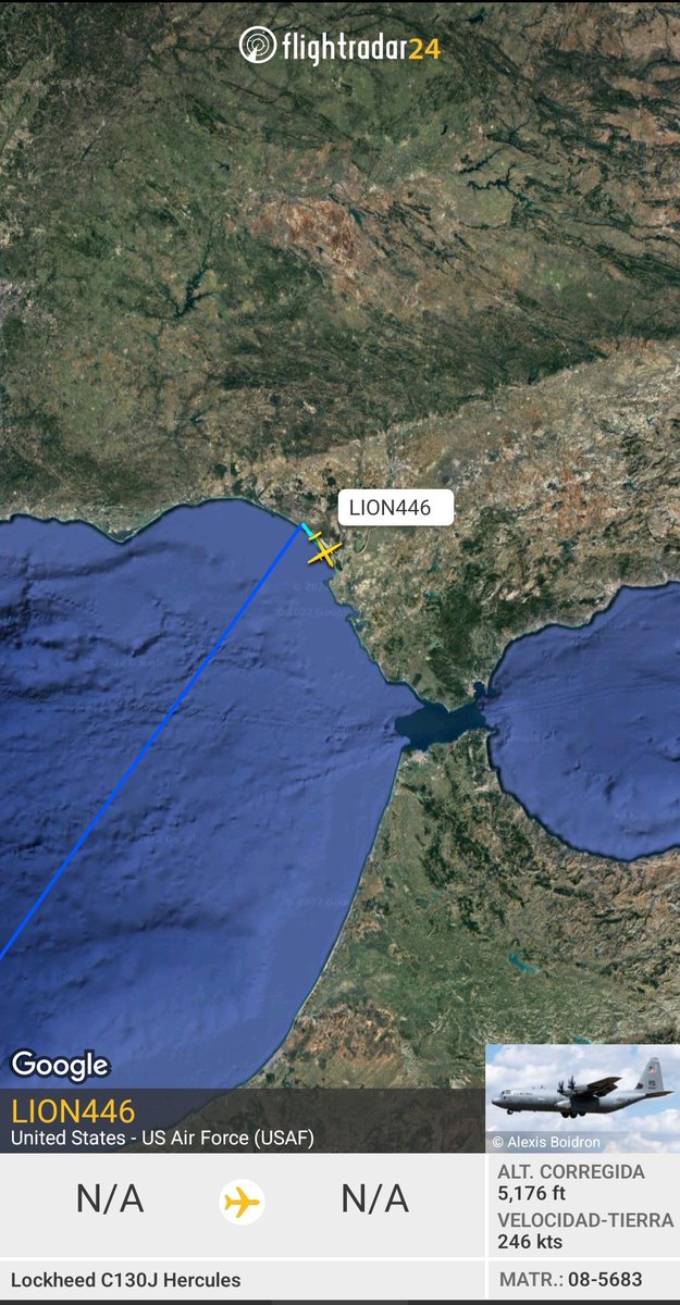 MilRadar's tweet photo. 🇺🇸 #USAF C-130J-30 Hercules 08-5683 del #37thAS en descenso hacia #Rota procedente de #África https://t.co/uzPaBUo9gw