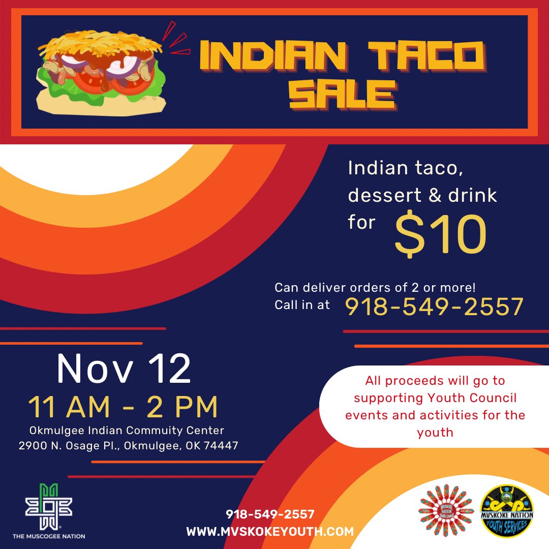 TODAY is the day! If you’re too cold to go outside, don’t worry! We’re taking delivery orders too if you call in an order for 2 or more meals. Stop on by the Okmulgee Indian Community Center or call in at 918-549-2557! Hope to see you all there!