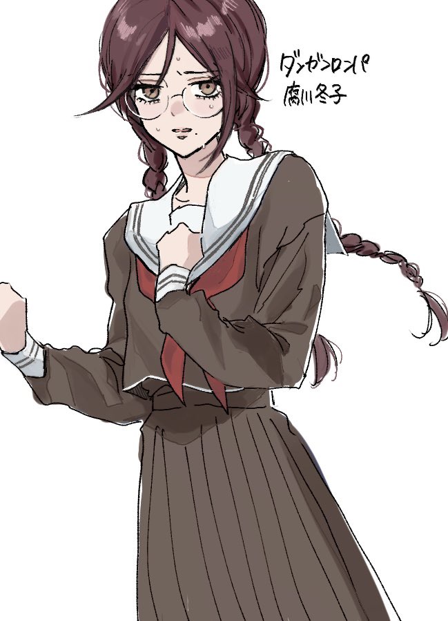 fukawa touko 1girl solo skirt braid twin braids school uniform glasses  illustration images