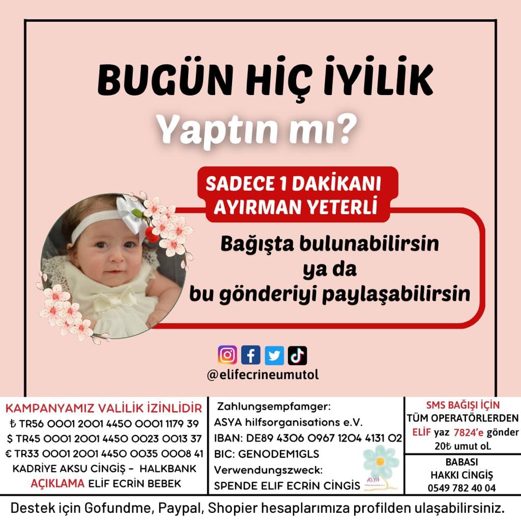 Bugün hiç iyilik yaptın mı?? 
Senin küçük bağışın benim hayatım
#style  #sma #smahastalarıi̇laçbekliyor #smahastalığı #elifecrineumutol  #elifecriniçinbendevarım  #tatbikat #depremizmir #deprem #depremtatbikatı #12kasım #12kasımtatbikat
#BirlikteBasaracağız #ÖlüyorlarSusma