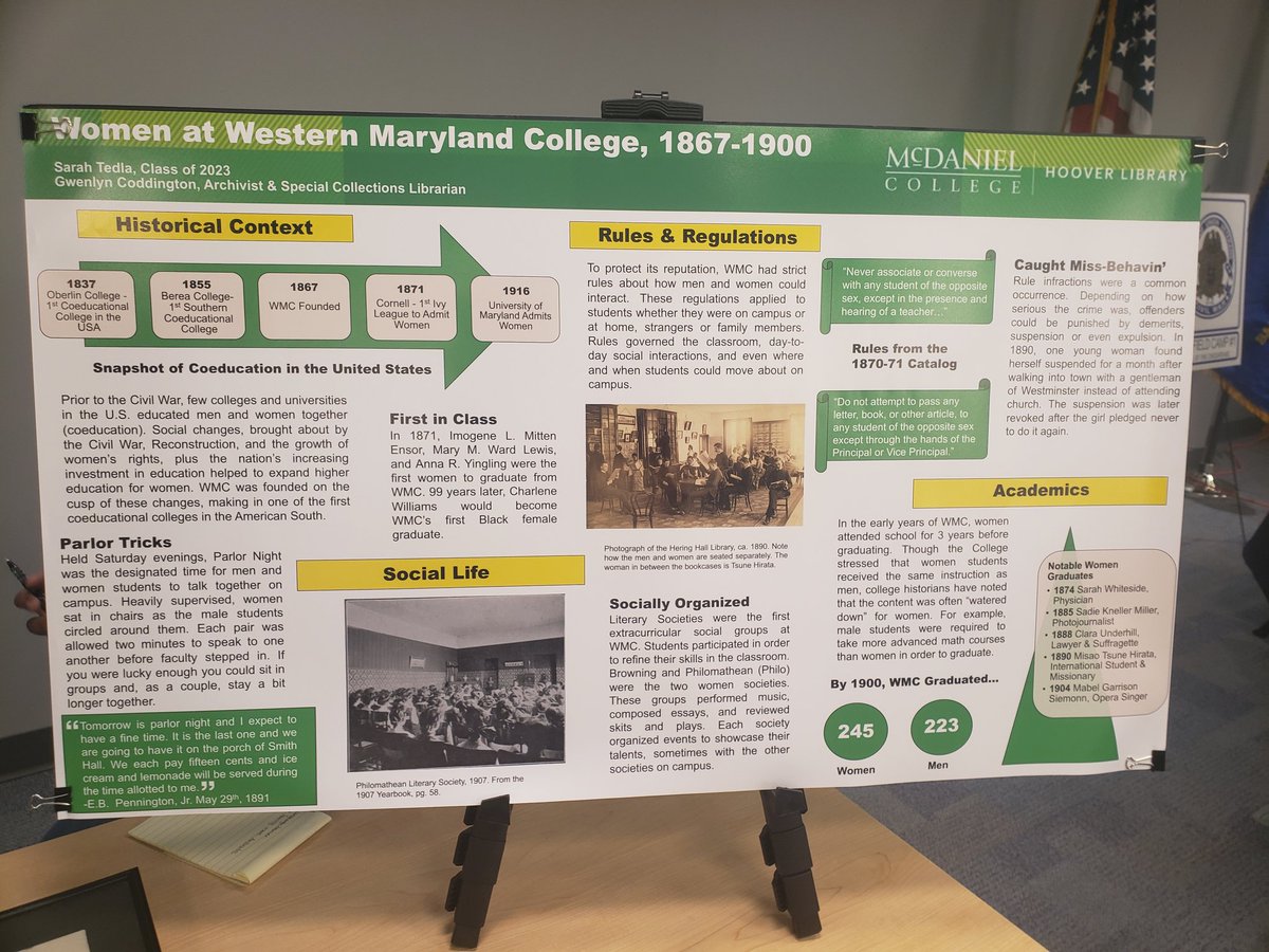 CelebratingAmer's tweet photo. @HooverLibMcD is here with us today!! Their exhibit focuses on the experience of women at Western Maryland College during the institution's first 33 years. It also highlights some of its most famous female alumni such as Sadie Kneller Miller! @McDanielCollege #CelebratingAmerica https://t.co/aTXsnNj2JE