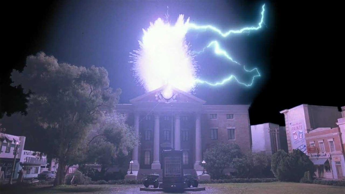 On this date (November 12, 1955) at 10:04 pm lightning struck the Hill Valley clock tower, sending Marty McFly "Back To The Future"! #80s #80smovies #1980s
