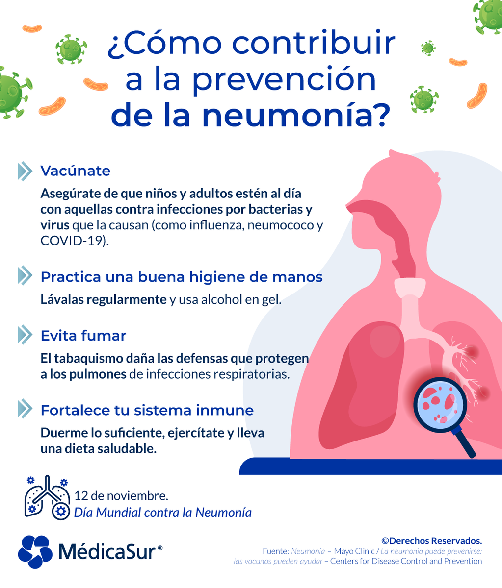 ¿Sabías que la #neumonía es la principal causa individual de mortalidad infantil en el mundo? ¡Es una i#nfección que con frecuencia se puede prevenir y aquí te brindamos algunos tips para lograrlo!

#Vacunas #Prevención #Neumonía #COVID19 #Virus #Pulmones