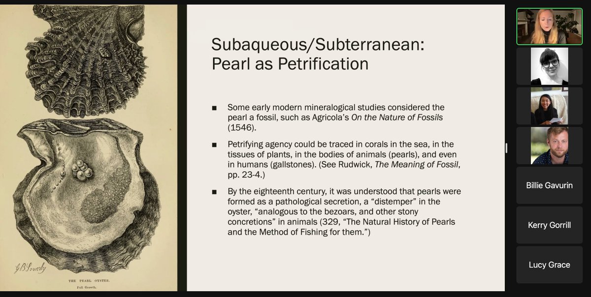 Lady_Electric's tweet photo. So far, my favourite thing I have learned from Ella Mershon's keynote address is that pearls were considered fossils (what is "dug up") in early modern minearology. This, of course, fits into the ideology underpinning the period's "colonial extractive regimes". #BSLSWS2022 https://t.co/wxICBJA7KX