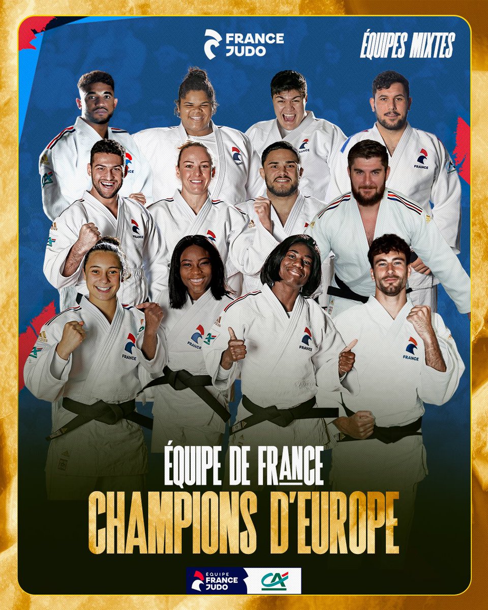 francejudo's tweet photo. 𝐂𝐇𝐀𝐌𝐏𝐈𝐎𝐎𝐎𝐎𝐎𝐍𝐒 𝐃’𝐄𝐔𝐑𝐎𝐏𝐄 !! 🌟🏆

L’équipe de France remporte son premier titre continental par équipes mixtes ! 🤩🇫🇷

Quelle équipe ! 🥲

#EuropeMulhouse2022 #GoLesBleus #FierdEtreJudoka https://t.co/rt9MGTRe1u