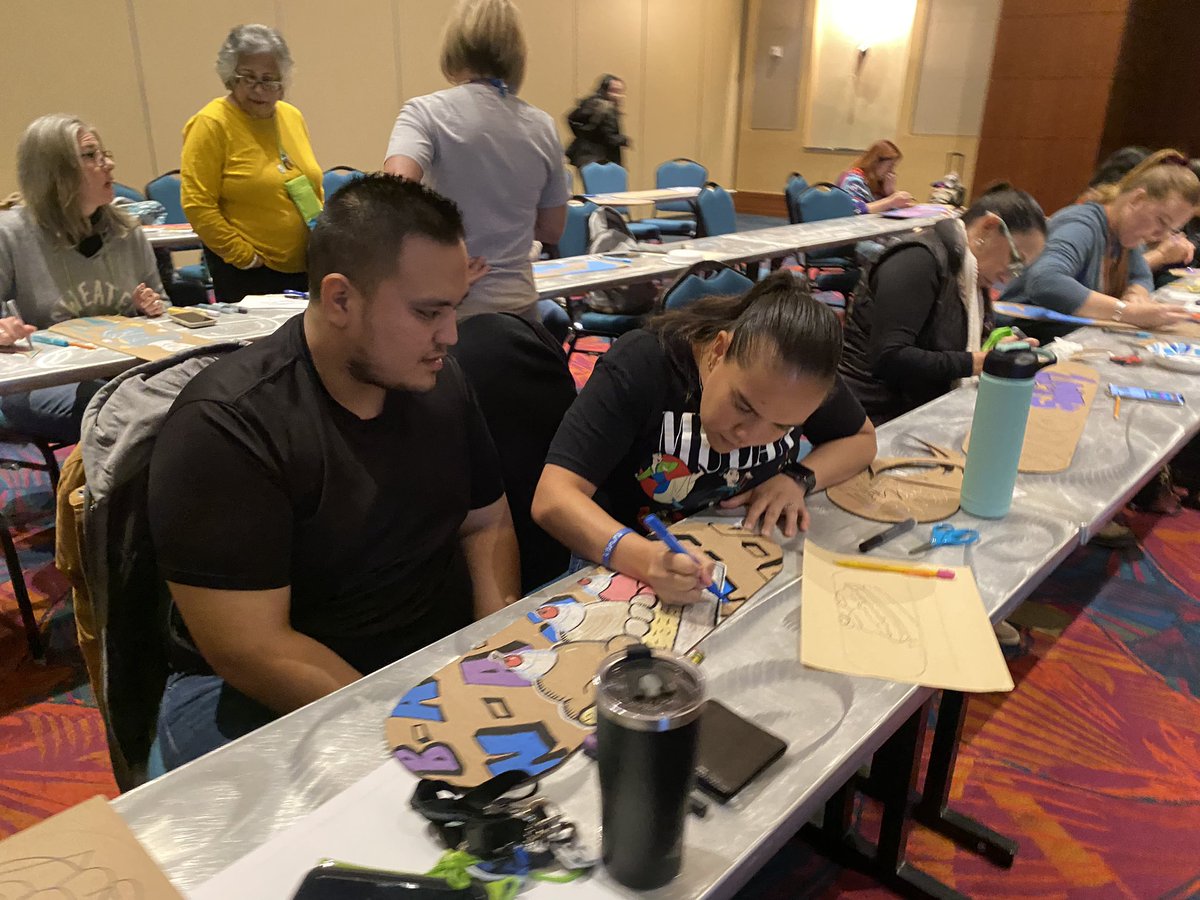 hooper_teacher's tweet photo. @MrsLev_ASE_Art  and I presented at the @TXarted workshop this morning on Urban Art: Skateboard Deck Design. Teacher collaboration, talking about how to reach our students, while creating exemplars are what it’s about. @FCMSBobcats @Fahmikhan #artconference https://t.co/XrrJ0NoVyG