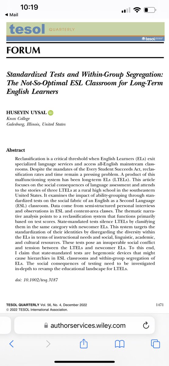 huysal_9's tweet photo. Folks! I woke up to this! 😍 The first paper from my dissertation… In @TESOL_Quarterly now! 🤓
Many thanks to @jlschissel for her support throughout the whole publication process. 🙏🏼
#longtermEL #reclassification #mainstreaming #schoolsegregation #standardizedtest https://t.co/p7LE4WSbg1