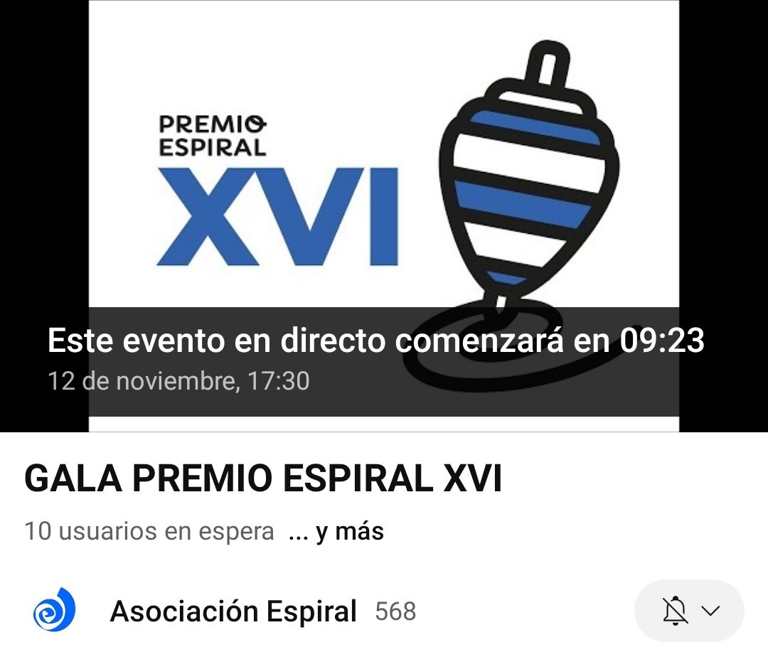 Ya estamos viendo en directo la Gala de los Premios Espiral XVI 😍
Con los dedos cruzados, a ver si somos peonza de oro, plata o bronce con el #ProgramaNeuroEduca,si tendremos mención... En cualquier caso, gracias a los premios por dar visibilidad a la innovación educativa 🧠❤️