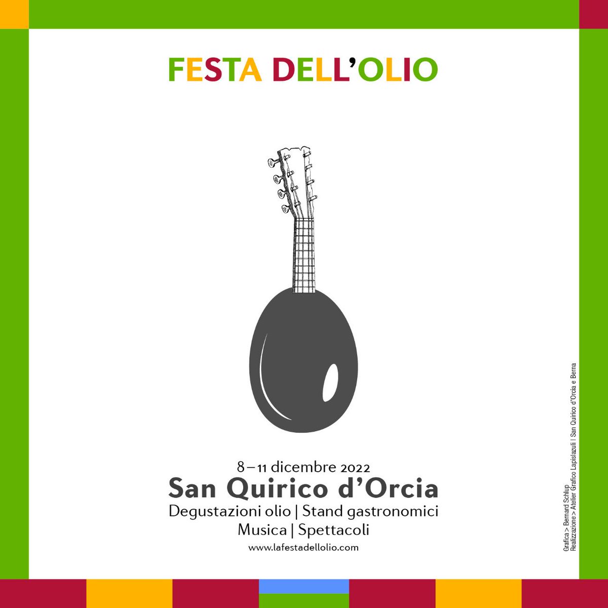 Un’esplosione di sapori, profumi e folclore popolare, l’occasione per visitare paesaggi famosi nel mondo e per degustare la nuovissima annata dell’olio extravergine. Tutto questo è la #FestadellOlio, a San Quirico d’Orcia dall’8 all’11 dicembre 2022!
lafestadellolio.com