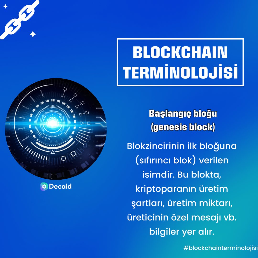 Trioblockchain's tweet photo. Blockchain Terminolojisi
- Başlangıç Bloğu
(Genesis Block)?
#decaid #blockchain #blockchaintechnology #web3 #web3community #nft #nftcommunity #smartcontracts #akıllıkontrat #blokzincir #yazılım #software #developer #finans #teknoloji #bitcoin #ethereum #borsa #trade #defi https://t.co/6UsmvUG3wA