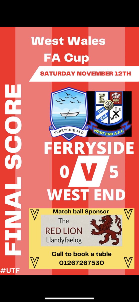 Ferryside AFC (@ferryside_afc) on Twitter photo First loss of the season in the west wales cup against a very strong <a href="/westend_afc/">WestendAFC</a> wish you all the best in the next round. We go again next week. #uptheferry First loss of the season in the west wales cup against a very strong <a href="/westend_afc/">WestendAFC</a> wish you all the best in the next round. We go again next week. #uptheferry