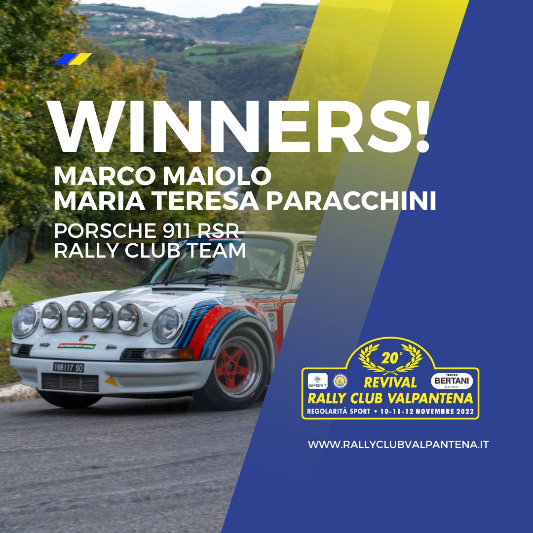 RCValpantena's tweet photo. 🏆 Marco Maiolo e Maria Teresa Paracchini, su Porsche 911 RSR del Rally Club Team, sono i vincitori del 20° Revival Rally Club Valpantena!
.
#rallyclubvalpantena #rcv #revivalvalpantena https://t.co/p3bD1SDaaB