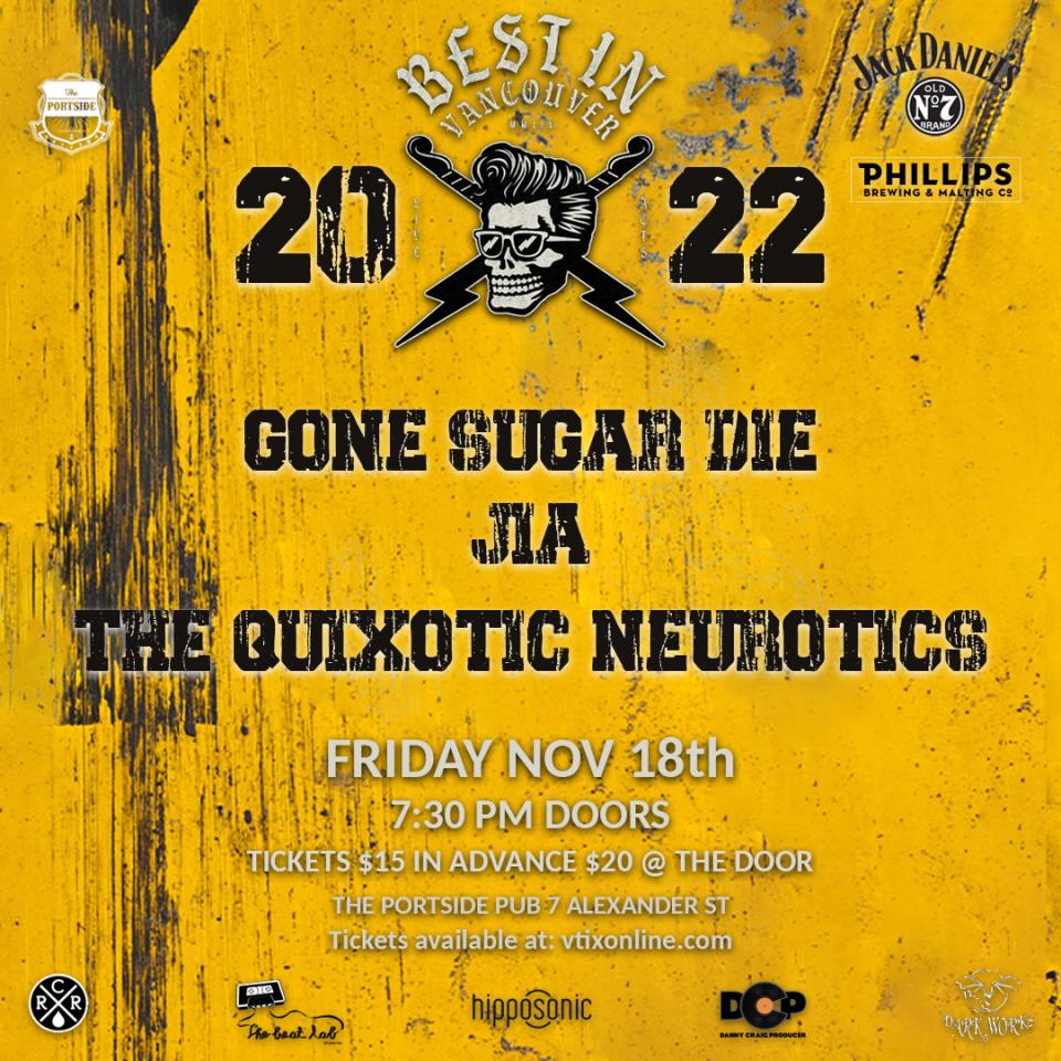 Next up in the Best in Vancouver shows are Gone Sugar Die, JIA and The Quixotic Neurotics Tickets and information in the links below:

vtixonline.com/best-in-vancou…