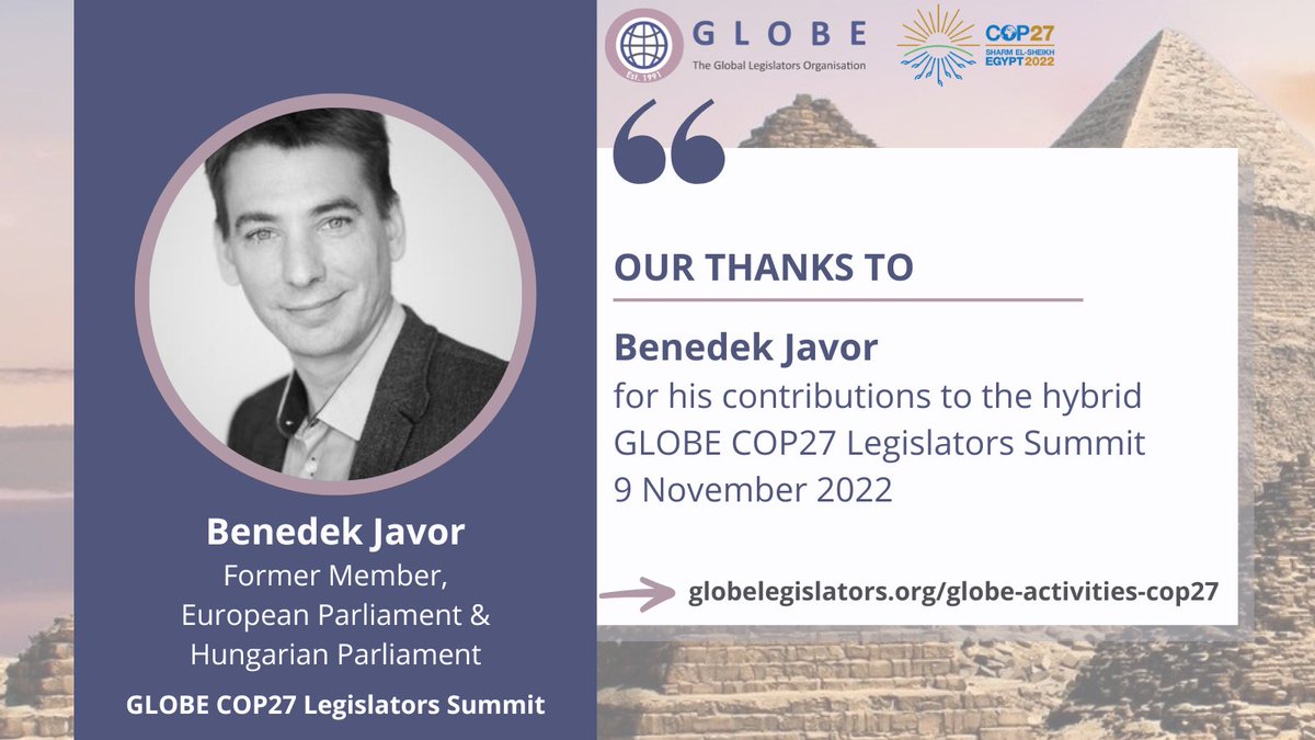 Thank you very much, @javorbenedek for your contributions to the success of our #GLOBECOP27Summit. 

#COP27 #TogetherForImplementation #RioConventions