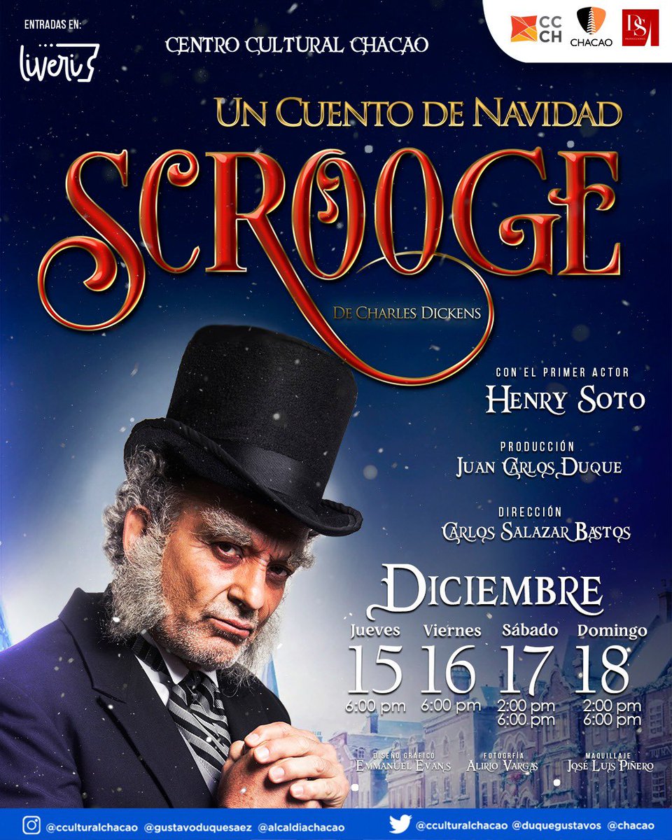 En diciembre llega un espectáculo totalmente nuevo de “Scrooge Un Cuento de Navidad” con <a href="/rysoto/">Henry Soto</a> <a href="/CculturalChacao/">Centro Cultural Chacao</a> <a href="/culturachacao/">Cultura Chacao</a> <a href="/Chacao/">Alcaldía de Chacao</a>