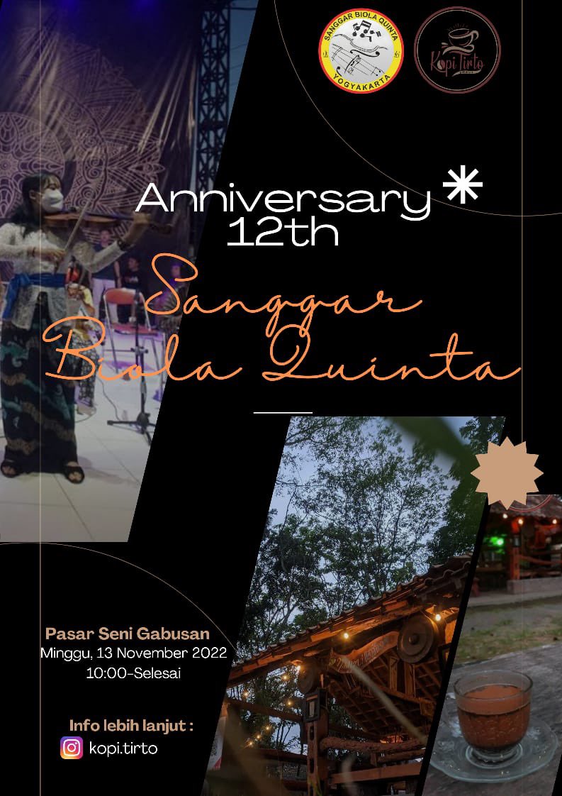 PSG_Baru's tweet photo. Besuk Minggu Pukul 10.00 - selesai Ceremonial dan Falsmob Sanggar Biola Quinta di Area Pasar Seni Gabusan di Kedai Kopi Tirto menampilkan 100 violinist dan murid sanggar. https://t.co/E3DiftTqE3