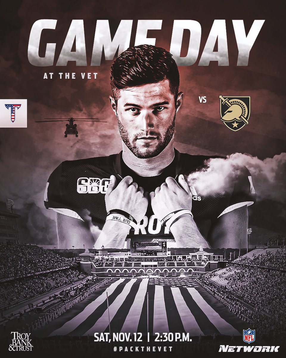 TroyFBSpain's tweet photo. TROJANS GAME DAY!
📆 12/11/2022
⌚ 9'30 p.m.
📺 NFL Network
🏟️ Veterans Memorial Stadium, Troy (Alabama)
⚔️ Army Black Nights
#RiseToBuild #OnTROY⚔️🏈 https://t.co/rgQ5E4hbF4