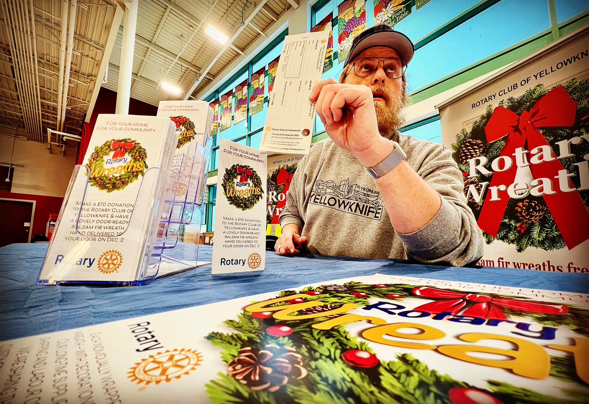 Would you order a wreath from this man? Well, <a href="/james__oconnor/">James O'Connor</a> is just the first of many Rotarians who will be soliciting sales at <a href="/YKCOOP/">Lakeshore Co-op Yellowknife</a> on Old Airport Road today for <a href="/rotary_yk/">Rotary Club of YK</a> Rotary Wreaths campaign. We’re here until 6pm. For more info on our efforts: portal.clubrunner.ca/490/Stories/ro…