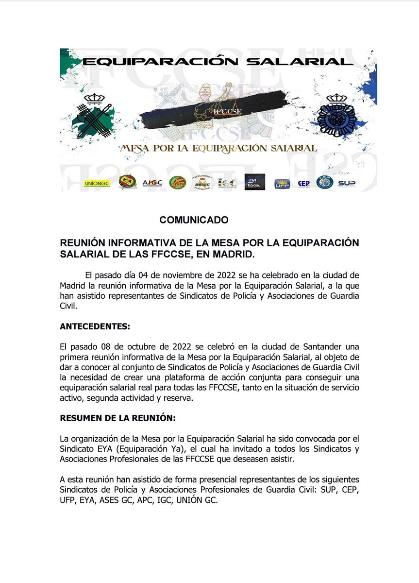 Sup_Policia's tweet photo. El @Sup_Policia estuvo presente en la reunión de la Mesa por la #EquiparaciónSalarial en #Madrid
Siempre trabajamos por la mejora del colectivo
Recordamos: el #26N tenemos una cita en #Madrid para todos los que quieran luchar por los Derechos de #PolicíaNacional y #GuardiaCivil https://t.co/zycndDkAI3