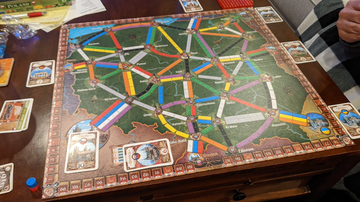 Played the new TTR Poland last night. When I kept reading the names of the cities, heard <a href="/trzewik/">Ignacy Trzewiczek at Portal Games</a> in my head saying "Nope, you are saying it wrong" <a href="/DiceAndNames/">Rolling Dice & Taking Names</a> <a href="/Asmodee_USA/">Asmodee USA</a> <a href="/days_of_wonder/">Days of Wonder</a>