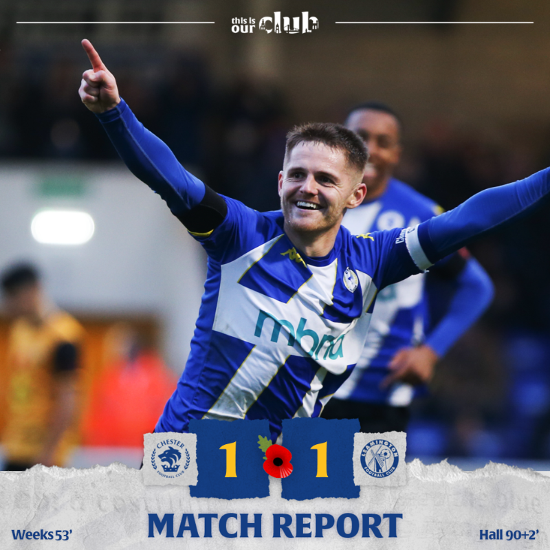 ChesterFC's tweet photo. 📝 Read our report as the #Blues are denied all three points at the death. 👇

#OurClub 🔵⚪️ #CFCLEA
