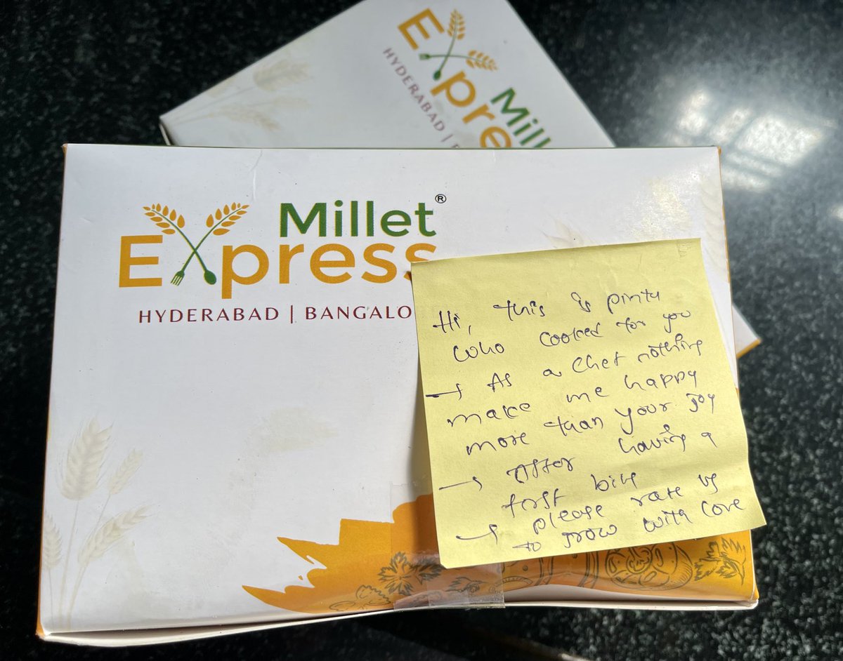 avi_speaks's tweet photo. Ordered breakfast this morning from #MilletExpress at Sainikpuri. While I am not a great fan of millet puris, appreciated the chef’s note that came along! When service to customer has personal touch, it’s special!
@Swiggy @SwiggyCares https://t.co/QW4MWqYrxK
