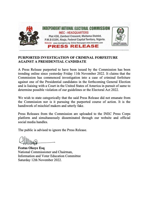 INEC Nigeria tweet media