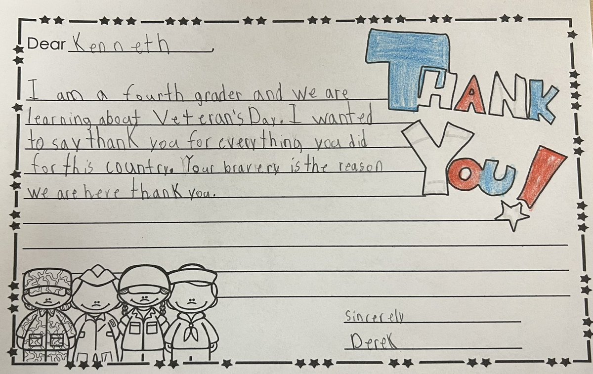 MandaRenea98's tweet photo. These students worked so hard Thursday to write thank you letters to veteran residents in our local nursing home. We are so thankful for their service! Not pictured is our “quilt” flag for our favorite veteran and English teacher! #VeteransDay @KEDCGrants @KyCharge https://t.co/nRInfLPOyc