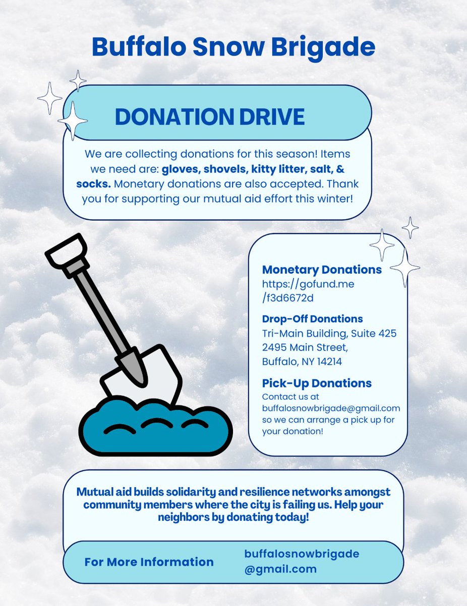 cejbuffalo's tweet photo. CEJ is kicking off this year's donation drive for the Snow Brigade! If you can, please help our volunteers meet the needs of our neighbors this winter! Or, if you'd like to volunteer, the sign up can be found below!

https://t.co/pQjzMHchf3 https://t.co/oYAVxPh8y3
