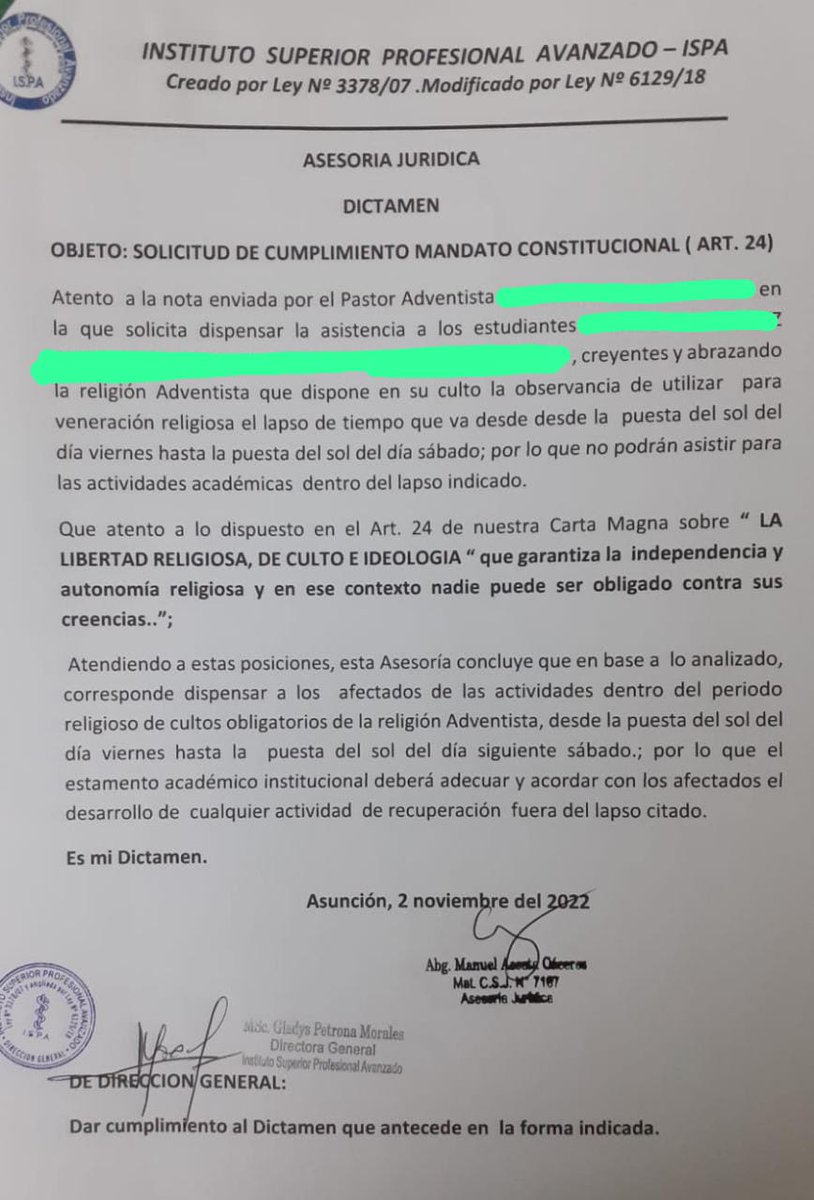 FReligiosa's tweet image. Un conocido Instituto Superior de Educación reconoce libertad de conciencia de dos estudiantes sabatistas. Esto demuestra que dicha institución valora la dignidad humana de sus estudiantes. Felicitaciones!