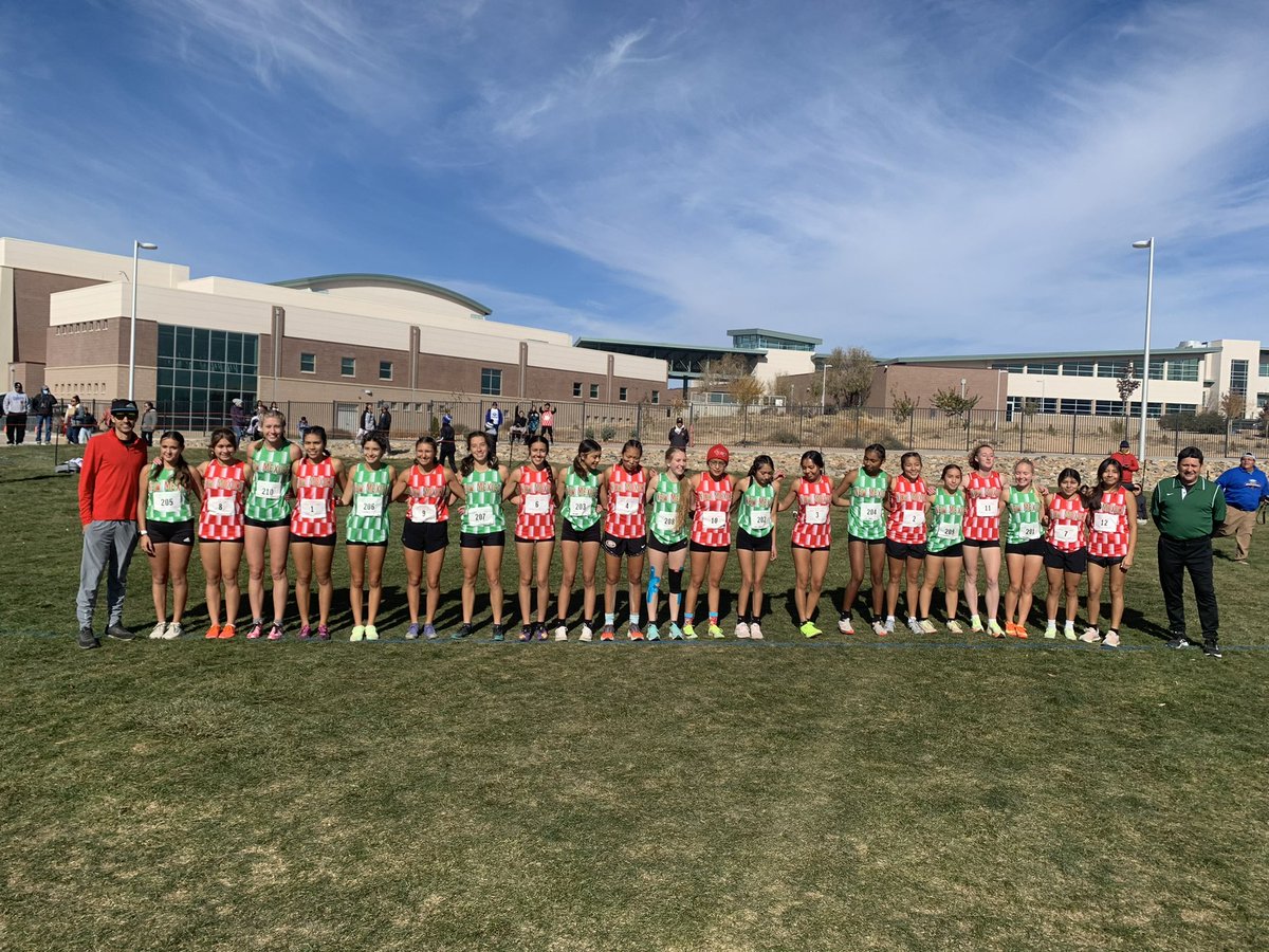 NMHSCA's tweet image. This is really cool! Red vs. Green All-Star Cross Country! Coach David Nunez of Organ Mountain leading the green &amp;amp; Patrick Ortiz of Pecos leading the red. #NMAllstars