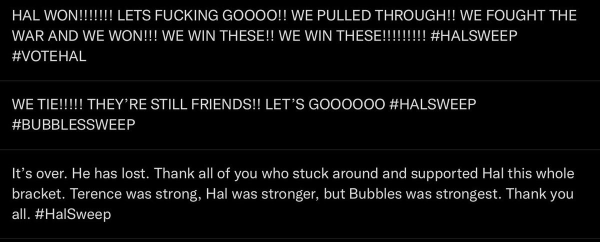 RandomABOpinion's tweet photo. One of these tweets will have gone up in 5 hours. Iโm not ready. #HalSweep https://t.co/K9i4gzdWI0