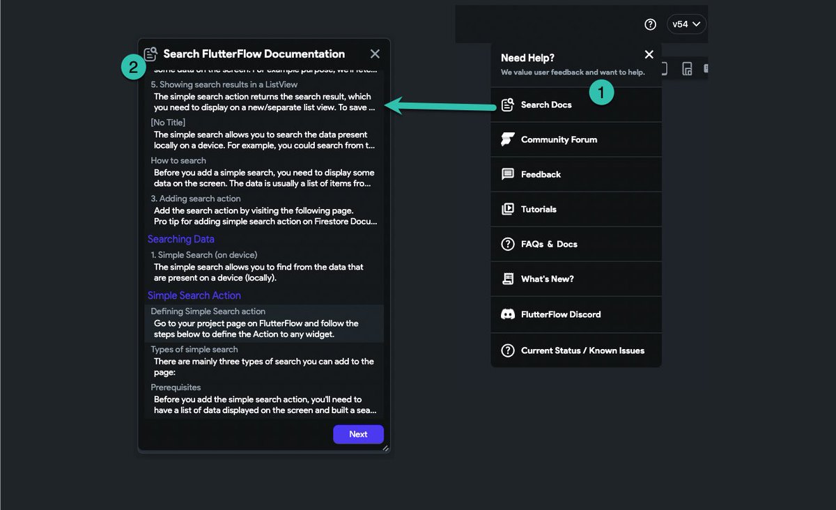flutterflowtips's tweet image. Now in @flutterflow just search for what you need, and it’s there.
Search in documentation and resources inside the editor
#flutterflow #flutterflowtips #nocode