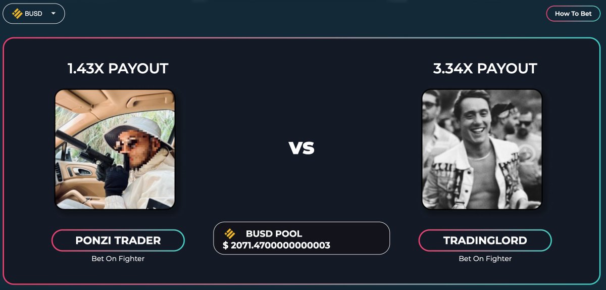 It's betting time for the <a href="/tradinglord/">tradinglord</a> and <a href="/buyerofblood/">Ponzi Trader</a> #CryptoFightNight bout!!!

Check out these PAYOUTs - get your bets in now!
Bet here before bets are closed: fightnight.bullbets.io/fight-1.html