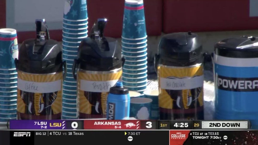 Barstool Sportsbook on Twitter "LSU is drinking BROTH on the sideline?? https//t.co/0JHokCzLKj