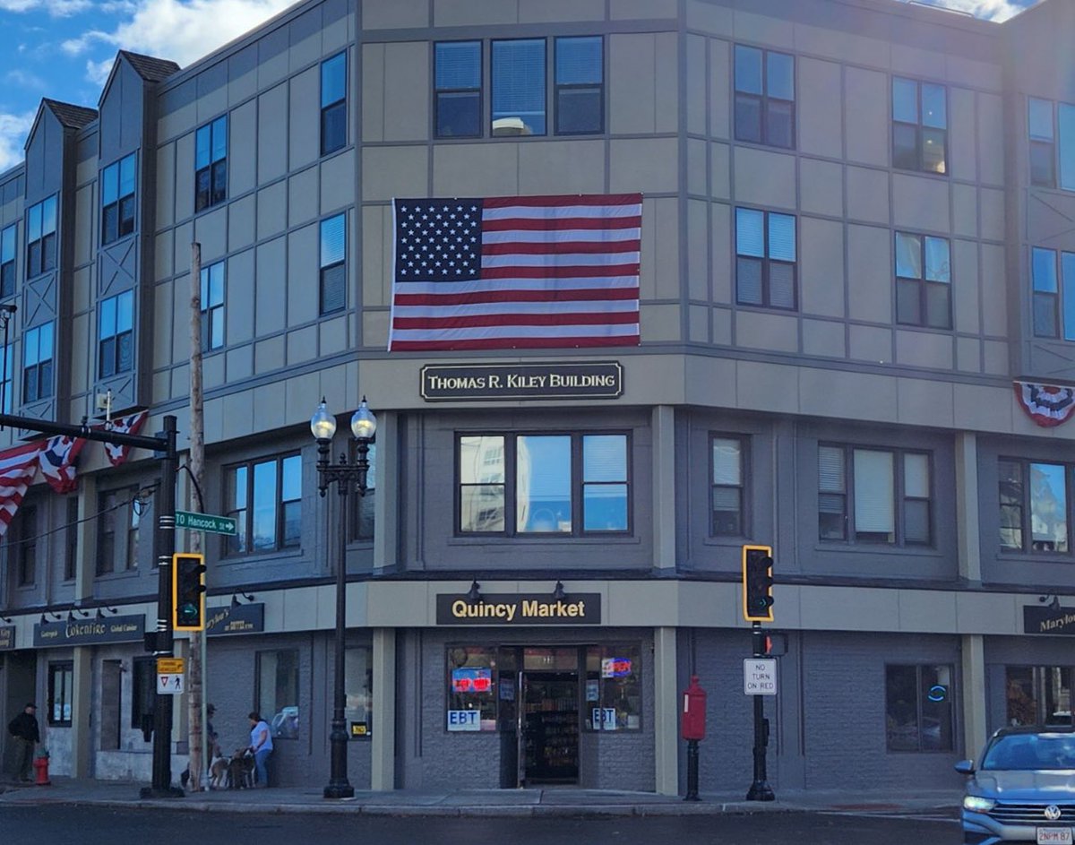 meregfierro's tweet photo. Honoring Tom Kiley, my “Father in the Law,” as he has a building named after him in Quincy. As @RonMariano said, he shies away from the spotlight, but it finds him anyway because he is truly one of a kind. ❤️ https://t.co/eZ4ZT2QebP