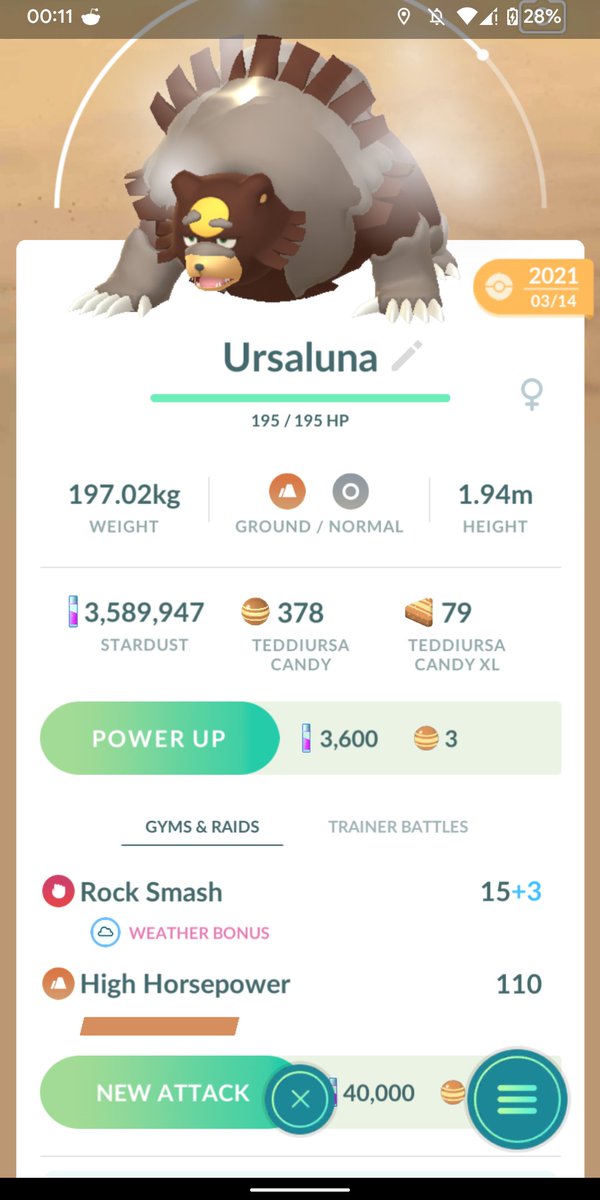 kulit's tweet image. .@NianticHelp I evolved a purified Ursaring at midnight after Community Day (so Sunday already local time) and it still got the High Horsepower move? I didn't want it to overwrite Return. 😕 

#PokemonGOCommunityDay