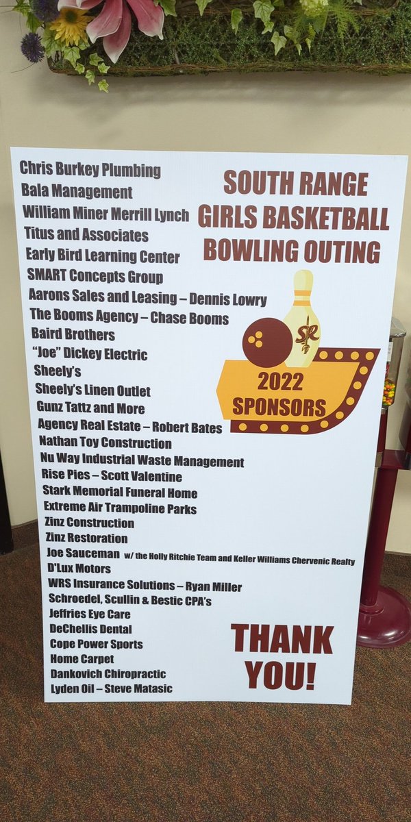Thank you to all of our sponsors for today's bowling outing!