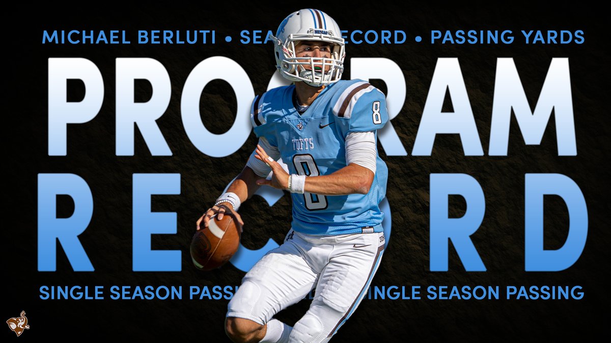 TuftsJumbos's tweet photo. FB | RECORD BREAKING QUARTER!! Michael Berluti has broken the following records today, as he topped the single season passing yards and single season TDs mark!! Ohh theres more... @FootballTufts 

⏬⏬⏬ https://t.co/rreFGtP7rY
