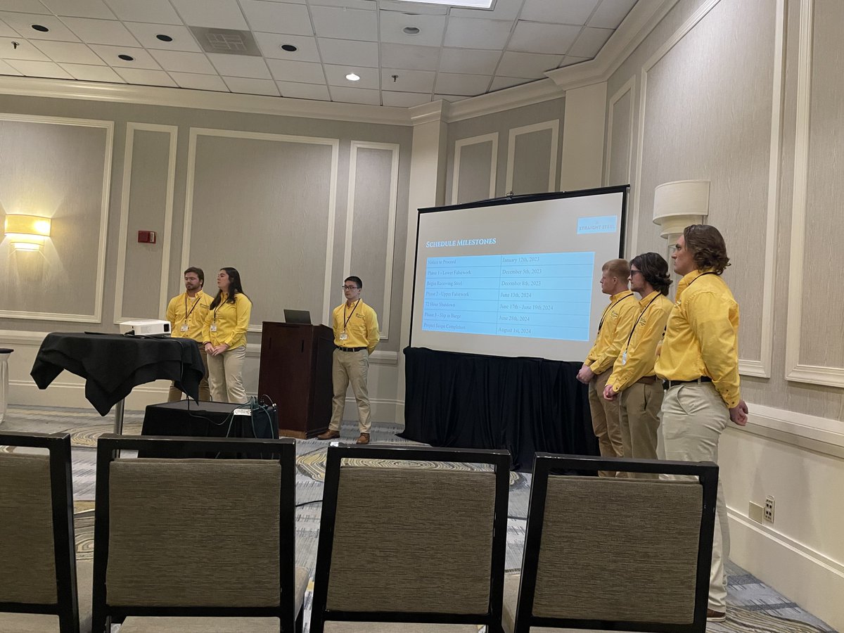 ClarksonCEM's tweet photo. The #ClarksonU @ClarksonCEM Heavy-Civil Team presents its bid/proposal for a complicated multi-State bridge #Construction project.  #LetsGoTech #WeBuildYourFuture #ASCRegion1 https://t.co/KMUZAVOI5h
