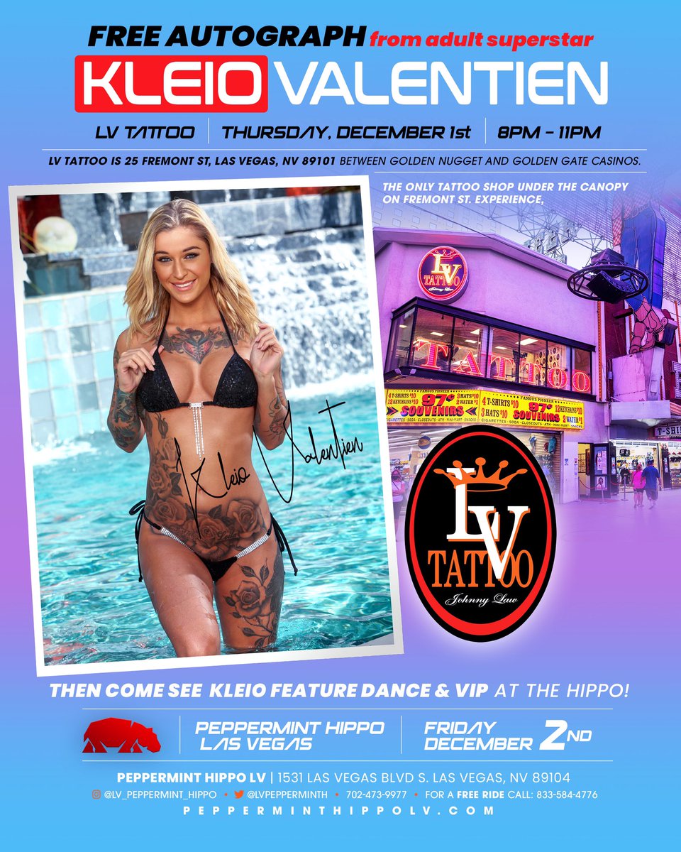 LVTattoo's tweet photo. Don’t miss your chance to meet inked adult film goddess Kleio Valentien @KleioValentien in pert at LV Tattoo on Dec 1 https://t.co/MTrMzfUR8d