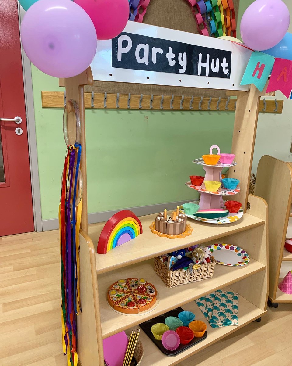 Party Hut! Next week, our weekly theme is ‘birthdays’ as part of our celebrations topic. I have set up this cute role play area. I have added photos of the children on their 1st &amp; 2nd birthdays for them to explore and guess who is who 😍🎉🎂 #eyfs #EYTagteam #cosyclubideas